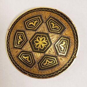 Damascene Brooch Gold and Black With Trombone Clasp